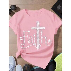 Plus Size T-Shirt - Women'S Fun Printed T-Shirt - Casual Faith T Shirt Pink